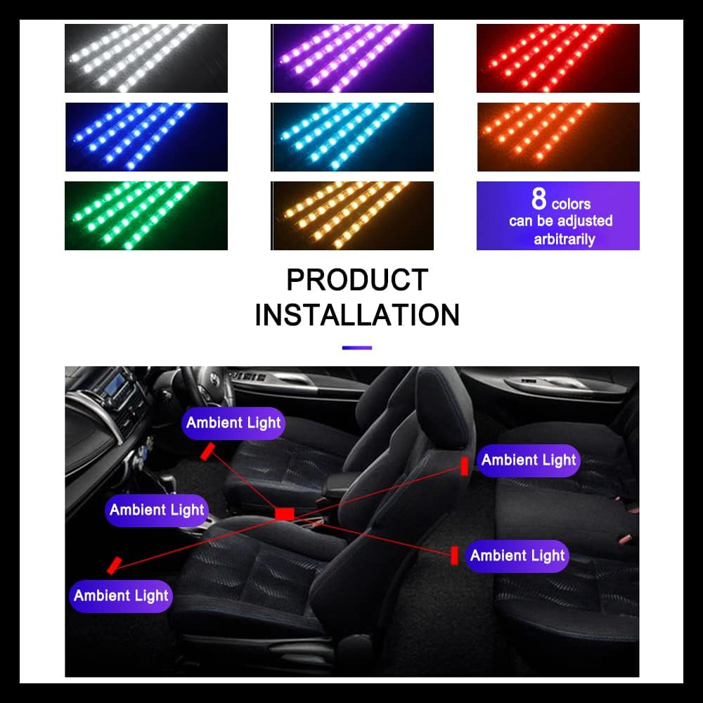 LED Car Lights with App Control, Strip Lights, Smart Interior DIY Mode and Music Mode, under Dash for USB Port, Fit Cars, Trucks, Suvs, 8.86 * 0.51*0.2 Inch (Qp5078)